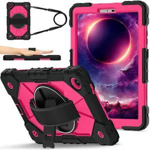 WERLEO Shockproof Protective Case for Lenovo Tab One 8.7 inch 2025 / Tab K9 8.7" 2025 TB305XU TB305FU Tablet Cover with Pencil Holder Rotatable Kickstand Hand/Shoulder Strap Rose Red
