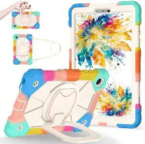 WERLEO Case for Lenovo Tab One 8.7 inch 2025 / Tab K9 8.7" 2025 TB305XU TB305FU, Shockproof Protective Cover with Rotatable Kickstand/Hand Strap/Shoulder Strap Rainbow