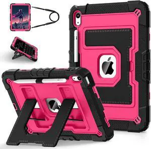WERLEO Case for iPad (A16) 11th Generation 11 Inch 2025, iPad 10th Generation 10.9 Inch 2022, Fully-Body Rugged Shockproof Protective Cover with Kickstand Pencil Holder Shoulder Strap Rose Red