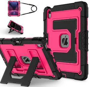 WERLEO Case for iPad Air 11 Inch M3 2025 M2 2024 / iPad Air 5th 2022 / iPad Air 4th Generation 2020 10.9 Inch, Shockproof Protective Cover with Kickstand Shoulder Strap Rose Red