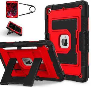 WERLEO Case for iPad 9th 8th 7th Generation 10.2 inch 2021/2020/ 2019, Shockproof Protective Cover with Kickstand Shoulder Strap Red