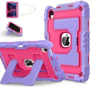WERLEO Case for iPad Mini 7 A17 Pro 2024 / iPad Mini 6 2021 8.3 Inch, Shockproof Protective Cover with Kickstand Shoulder Strap Rose Red