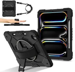 WERLEO Case for iPad Pro 13 inch M5 2025 M4 2024 with Rotating Stand Pencil Holder Hand/Shoulder Strap, Heavy Duty Shockproof Protective Cover