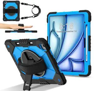 WERLEO Case for iPad Air 13 Inch M3/M2 2025/2024 with Rotating Stand Pencil Holder Hand/Shoulder Strap, Heavy Duty Shockproof Protective Cover Blue