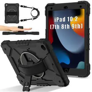 WERLEO Case for iPad 10.2 inch 2021 2020 2019 9th 8th 7th Generation with Rotating Stand Pencil Holder Hand/Shoulder Strap, Heavy Duty Shockproof Protective Cover