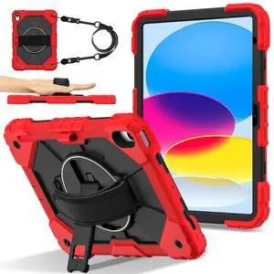 WERLEO Case for iPad (A16) 11th Generation 11 Inch 2025, iPad 10th Generation 10.9 inch 2022 with Rotating Stand Pencil Holder Hand/Shoulder Strap, Shockproof Protective Cover Red