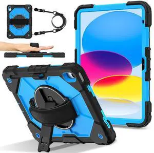 WERLEO Case for iPad (A16) 11th Generation 11 Inch 2025, iPad 10th Generation 10.9 inch 2022 with Rotating Stand Pencil Holder Hand/Shoulder Strap, Shockproof Protective Cover Blue