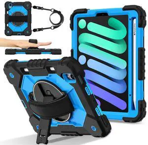 WERLEO Case for iPad Mini 7 A17 Pro 2024 / iPad Mini 6 2021 8.3 Inch with Rotating Stand Pencil Holder Hand/Shoulder Strap, Heavy Duty Shockproof Protective Cover for iPad Mini 7th/6th Generation 8.3"