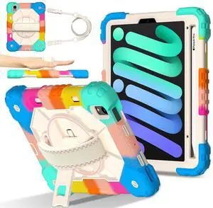 WERLEO Case for iPad Mini 7 A17 Pro 2024 / iPad Mini 6 2021 8.3 Inch with Rotating Stand Pencil Holder Hand/Shoulder Strap, Heavy Duty Shockproof Protective Cover for iPad Mini 7th/6th Generation 8.3"