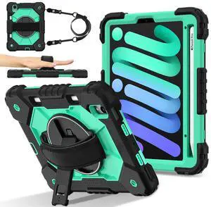 WERLEO Case for iPad Mini 7 A17 Pro 2024 / iPad Mini 6 2021 8.3 Inch with Rotating Stand Pencil Holder Hand/Shoulder Strap, Heavy Duty Shockproof Protective Cover for iPad Mini 7th/6th Generation 8.3"