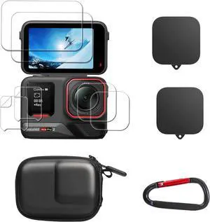 WERLEO Accessories for Insta 360 Ace Pro 2, PU Portable Mini Carrying Bag Case, Lens Screen Protectors (6 Pack) Compatible with Insta360 Ace Pro 2, Rubber Lens Cap Cover for Insta 360 Action Camera