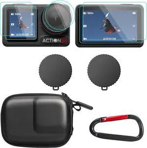 WERLEO Accessories for OSMO Action 5 Pro, PU Portable Mini Carrying Bag Case, Lens Screen Protectors (6 Pack) Comatible with DJI Osmo Action 5 Pro, Rubber Lens Cap Cover for DJI Action Camera