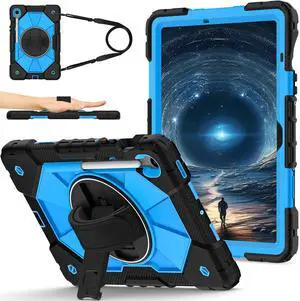 WERLEO Case for Samsung Galaxy Tab S10 Lite S10 FE S9 FE 10.9 inch / S9 11 Inch with Rotating Stand Pencil Holder Hand/Shoulder Strap, Heavy Duty Shockproof Protective Cover Blue