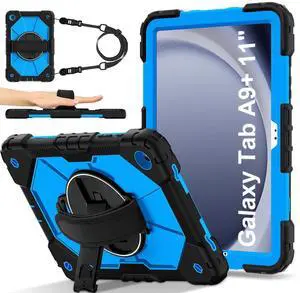 WERLEO Case for  Samsung Galaxy Tab A9 Plus / A9+ 5G 11 Inch 2023 Model SM-X210/X216/X218 with Rotating Stand Pencil Holder Hand/Shoulder Strap, Heavy Duty Shockproof Protective Cover Blue