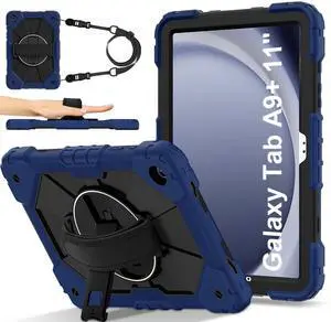 WERLEO Case for  Samsung Galaxy Tab A9 Plus / A9+ 5G 11 Inch 2023 Model SM-X210/X216/X218 with Rotating Stand Pencil Holder Hand/Shoulder Strap, Heavy Duty Shockproof Protective Cover Navy Blue