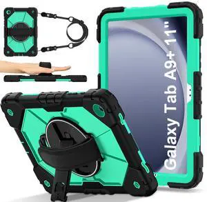 WERLEO Case for  Samsung Galaxy Tab A9 Plus / A9+ 5G 11 Inch 2023 Model SM-X210/X216/X218 with Rotating Stand Pencil Holder Hand/Shoulder Strap, Heavy Duty Shockproof Protective Cover Ming Green