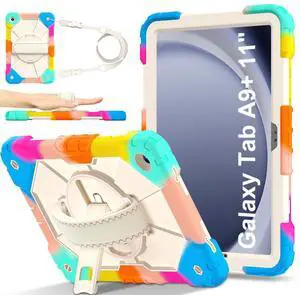 WERLEO Case for  Samsung Galaxy Tab A9 Plus / A9+ 5G 11 Inch 2023 Model SM-X210/X216/X218 with Rotating Stand Pencil Holder Hand/Shoulder Strap, Heavy Duty Shockproof Protective Cover Rainbow