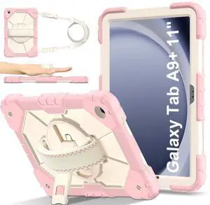 WERLEO Case for  Samsung Galaxy Tab A9 Plus / A9+ 5G 11 Inch 2023 Model SM-X210/X216/X218 with Rotating Stand Pencil Holder Hand/Shoulder Strap, Heavy Duty Shockproof Protective Cover Rose Gold
