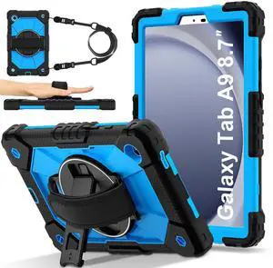 WERLEO Case for Samsung Galaxy Tab A9 8.7 Inch 2023 Model SM-X110/X115/X117 with Rotating Stand Pencil Holder Hand/Shoulder Strap, Heavy Duty Shockproof Protective Cover Blue