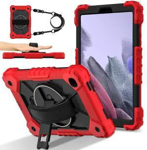 WERLEO Case for Samsung Galaxy Tab A7 Lite 2021 8.7' inch SM-T220/T225/T227 with Rotating Stand Pencil Holder Hand/Shoulder Strap, Heavy Duty Shockproof Protective Cover Red