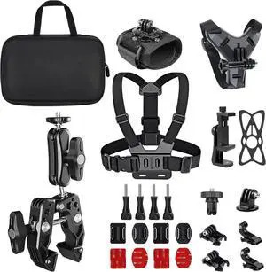 WERLEO Accessories for DJI OSMO 360 / Action 5 Pro/Action 4/3, Chest Mount Harness + Helmet Chin Mount + Super Clamp + 360°Rotating Wrist Strap + Adhesive Buckle Sticky Mounts for Insta360 X5/X4/X3