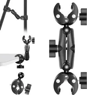 WERLEO Double Mount Clamp for Action Camera, Super Clamp Adapter Double Head Multifunction Holder for Motorcycle, Photography Light Fixture Bracket,Umbrella,Selfie Stick,Reflector