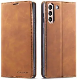 WERLEO Case for Samsung Galaxy A17 5G Premium PU Leather Phone Cover with Card Holder Stand, Shockproof Flip Wallet Cover Brown
