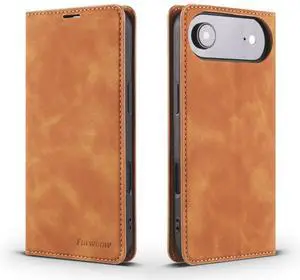 WERLEO Case for iPhone Air Premium PU Leather Phone Cover with Card Holder Stand, Shockproof Flip Wallet Cover Borwn