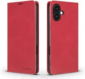 WERLEO Case for iPhone 17 Premium PU Leather Phone Cover with Card Holder Stand, Shockproof Flip Wallet Cover Red