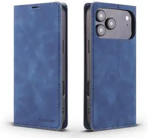 WERLEO Case for iPhone 17 Pro Premium PU Leather Phone Cover with Card Holder Stand, Shockproof Flip Wallet Cover Blue