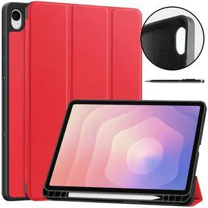 Case for Samsung Galaxy Tab S11 11 inch 2025 SM-X730 X736B, Slim Protective Cover, Auto Wake Sleep, Soft TPU Protective Cover with Pencil Holder Stand Stylus Pen Red