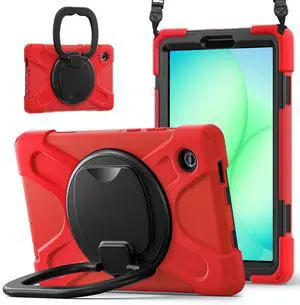 WERLEO Protective Case for Samsung Galaxy Tab A11 8.7 inch 2025 SM-X130 X133 X135 Shockporoof Cover with Pencil Holder Rotating Hand Strap & Stand Shoulder Strap Red