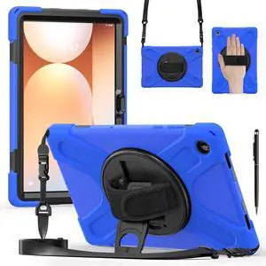 WERLEO Case for Samsung Galaxy Tab A11 Plus / A11+ 11 Inch 2025 SM-X310/X315/X236/X235/X230 Shockporoof Cover with Pencil Holder Rotating Hand Strap & Stand Shoulder Strap, Universal Stylus Pen Blue