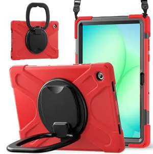 WERLEO Protecive Case for Samsung Galaxy Tab A11 Plus / A11+ 11 Inch 2025 Shockporoof Cover with Pencil Holder Rotating Hand Strap & Stand Shoulder Strap Red