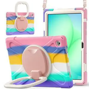 WERLEO Protecive Case for Samsung Galaxy Tab A11 Plus / A11+ 11 Inch 2025 Shockporoof Cover with Pencil Holder Rotating Hand Strap & Stand Shoulder Strap Rainbow Pink