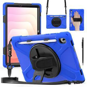 WERLEO Protecive Case for Samsung Galaxy Tab S11 11 inch 2025 SM-X730 X736B Shockporoof Cover with Pencil Holder Rotating Hand Strap & Stand Shoulder Strap & Universal Stylus Pen Blue