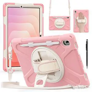 WERLEO Protecive Case for Samsung Galaxy Tab S11 11 inch 2025 SM-X730 X736B Shockporoof Cover with Pencil Holder Rotating Hand Strap & Stand Shoulder Strap & Universal Stylus Pen Pink