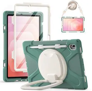 WERLEO Case for Samsung Galaxy Tab S11 11 inch 2025 SM-X730/X736B/X736E/X736U Shockporoof Cover with Built-in Screen Protector, Pencil Holder, Rotating Hand Strap, Stand, Shoulder Strap Dark Green
