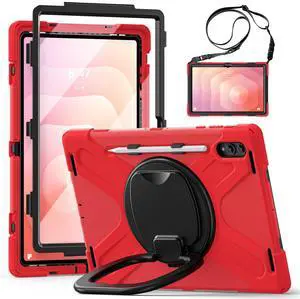 WERLEO Case for Samsung Galaxy Tab S11 Ultra 14.6 inch 2025 SM-X930/X936B/X936E/X936U Shockporoof Cover with Built-in Screen Protector, Pencil Holder, Rotating Hand Strap, Stand, Shoulder Strap Red