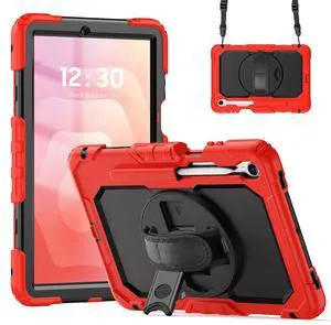WERLEO Case for Samsung Galaxy Tab S11 11 inch 2025 SM-X730/X736B/X736E/X736U Protective Cover with Screen Protector, Pencil Holder, 360 Rotating Stand, Hand Strap, Shoulder Strap Red