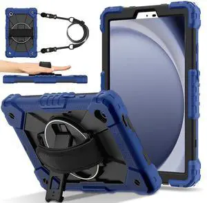 WERLEO Case for Samsung Galaxy Tab A11 8.7 inch 2025 SM-X130 X133 X135 Shockporoof Cover with Pencil Holder Rotating Hand Strap & Stand & Shoulder Strap Navy Blue