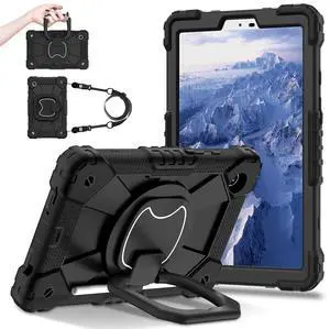 Werleo Case for Samsung Galaxy Tab A11 8.7 inch 2025 SM-X130/X133/X135, Shockproof Rugged Silicone Drop Protective Cover with 360 Rotating Stand Handle Shoulder Strap Pencil Holder