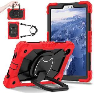 Werleo Case for Samsung Galaxy Tab A11 8.7 inch 2025 SM-X130/X133/X135, Shockproof Rugged Silicone Drop Protective Cover with 360 Rotating Stand Handle Shoulder Strap Pencil Holder Red
