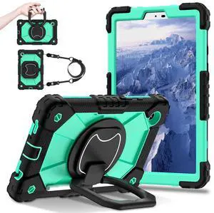 Werleo Case for Samsung Galaxy Tab A11 8.7 inch 2025 SM-X130/X133/X135, Shockproof Rugged Silicone Drop Protective Cover with 360 Rotating Stand Handle Shoulder Strap Pencil Holder Green
