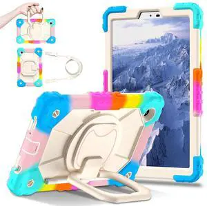 Werleo Case for Samsung Galaxy Tab A11 8.7 inch 2025 SM-X130/X133/X135, Shockproof Rugged Silicone Drop Protective Cover with 360 Rotating Stand Handle Shoulder Strap Pencil Holder Rainbow Blue