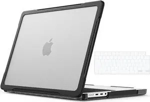 For MacBook Pro 14 inch Case 2025 2024 2023 2022 2021 M5 M4 M3 M2 M1 A3434 A3112 A3185 A3401 A2918 A2992 A2779 A2442, Heavy Duty Rugged Hard Shell Shockproof Cover with Keyboard Skin Clear