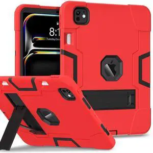 BONAEVER Case for iPad Pro 11 Inch (M5) 2025 (M4) 2024 with Pencil Holder Heavy Duty Rugged Protective Cover with Kickstand Stylus Pen Red