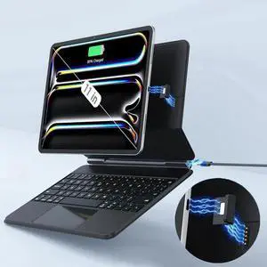 BONAEVER Magic Keyboard Case for iPad Pro 11 inch M5 2025 M4 2024, Auto-Connect, Smart Folio Cover, No Battery Required, Multi-Touch Trackpad, Backlit Keyboard, Support iPad Charging via Keyboard