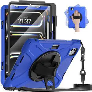 BONAEVER Case for iPad Pro 11 Inch M5 M4 2025 2024 6th 5th Generation with Built-in Screen Protector, 360° Rotating Stand, Adjustable Shoulder Strap, Precise Cutouts, Pencil Holder Blue
