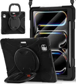 BONAEVER Cover Case for iPad Pro 11 Inch M5 M4 2024 6th 5th Generation A2836/A2837/A3006 with Built-in Screen Protector, 360° Rotating Stand, Adjustable Shoulder Strap, Hand Shoulder, Pencil Holder